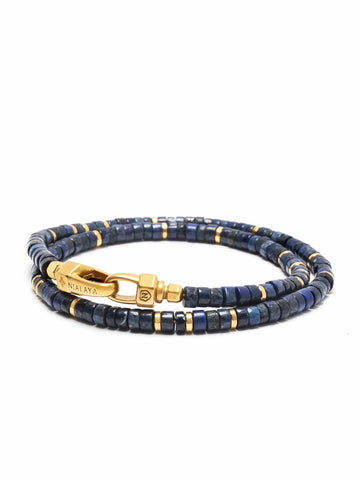 Nialaya Men's Beaded Bracelet Blue Lapis Heishi Wrap Bracelet with Gold Lock Blue Lapis Heishi Wrap Bracelet with Gold Lock